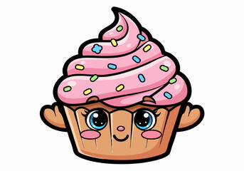 Cute Cupcake Mascot Cartoon Vector Illustration