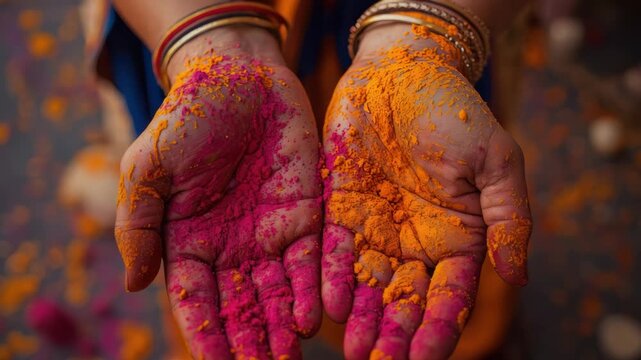 Hands holding colorful powder festival color celebration holi joyful tradition palms and cupped