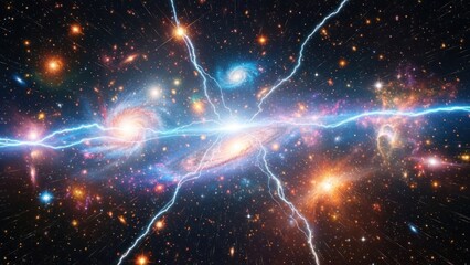 Cosmic Collision: A vibrant portrayal of merging galaxies and energy currents in deep space