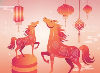Auspicious Horses & Lanterns