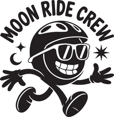 Moon ride crew cartoon character jogging wearing helmet and sunglasses at night