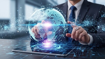 Businessman Interacting with Digital Globe