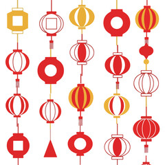 Vibrant seamless pattern of traditional Chinese lanterns in red and gold, perfect for festive backgrounds, cultural celebration designs, and holiday event decorations
