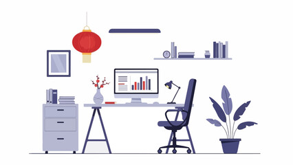 Contemporary Home Office Workspace Illustration A Modern and Productive Setup for Remote Work and Digital Business Tasks