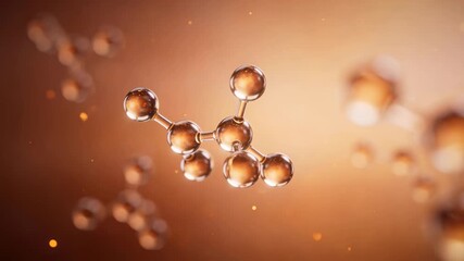 Luxury beauty science visual of a cortisol steroid molecule, skin stress hormone biotechnology concept with golden translucent spheres