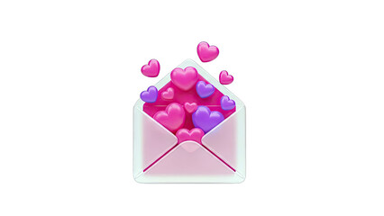 3D Envelope Overflowing with Pink and Purple Hearts