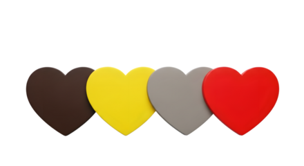 Four colorful hearts isolated on transparent background