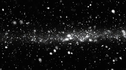 horizontal band of glowing white specks and soft bokeh against a black background, evoking wonder and serenity