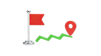 3D Flag and Map Pin with Wavy Path