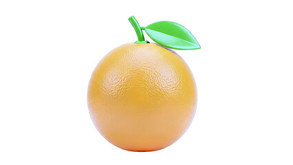 3D Render of an Orange with Stem and Leaf on a White Background