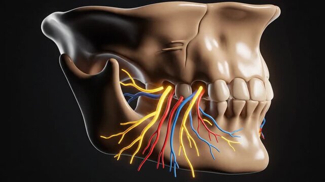 Anatomical illustration of the greater and lesser palatine foramina with blood vessels and nerves