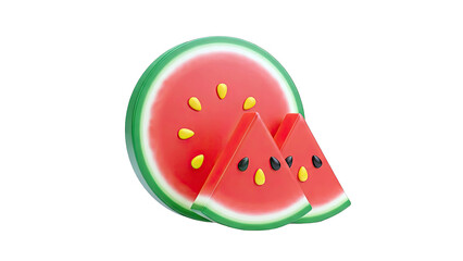 3D Rendering of Watermelon Slices and Full Slice