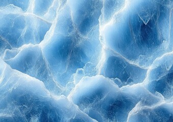 close-up of blue crystalline ice with frosted cracks and translucent layers conveying a serene cold abstract landscape
