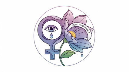 Female symbol with crying eye and flower representing dignity and respect for women's rights and empowerment