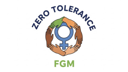 Zero tolerance female genital mutilation fgm awareness symbol with diverse hands and venus symbol