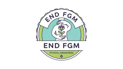End fgm movement ethical awareness symbol with hands holding purple flower logo design