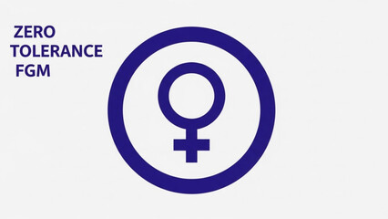 Zero tolerance female genital mutilation symbol with female sign in circle on white background for awareness campaigns and human rights advocacy