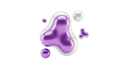 Abstract Metallic Amorphous Shapes and Spheres on White