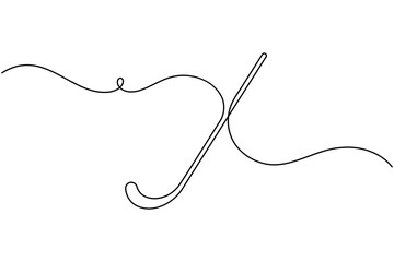 Obraz premium Hockey stick icon and sign continuous one line drawing on white background minimalist single art sport equipment symbol outline vector illustration