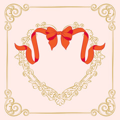 Victorian heart frame in hand-drawn style set, Whimsical drawing  vintage romantic element for for Wedding, valentine, greeting card, banner, ad, poster, label, cover, vector illustration	