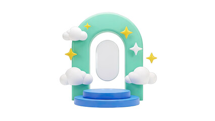 3D Rendered Dreamy Archway with Clouds and Stars