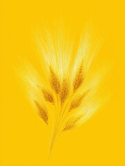 Abstract Golden Wheat Stalk Emanating Light Against Bright Yellow Background