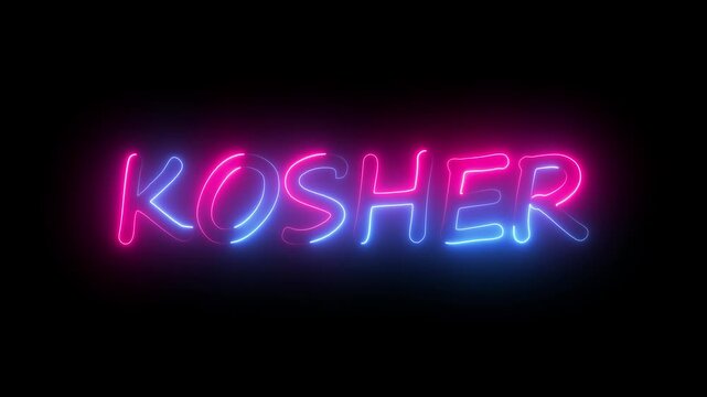 flickering neon kosher text animation. neon sign that flickers and glows with KOSHER