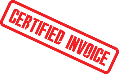 A close-up view of a red Certified Invoice stamp on a white background