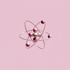 Abstract Pink Atom Model Nucleus With Orbiting Electrons Against A Soft Pink Background