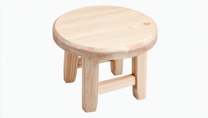 A simple, light-colored wooden stool with a round top, displaying clean lines and a classic design.