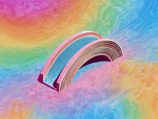 Abstract Pixelated Rainbow Arch Over Swirling Pastel Background With Textured Light Effect