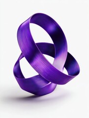 Abstract Purple Mobius Strip Sculpture with Metallic Sheen and Textured Surface on White Background
