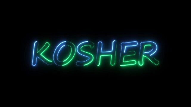 flickering neon kosher text animation. neon sign that flickers and glows with KOSHER