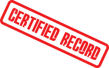 A close-up view of a red Certified Record stamp on a white background