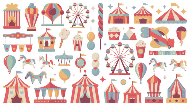 Circus-themed elements, showcasing amusement and entertainment.