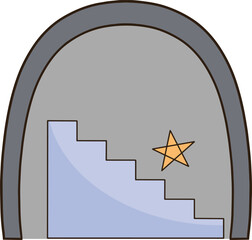 A star on a staircase surrounded by the edge of a tunnel, liminal.