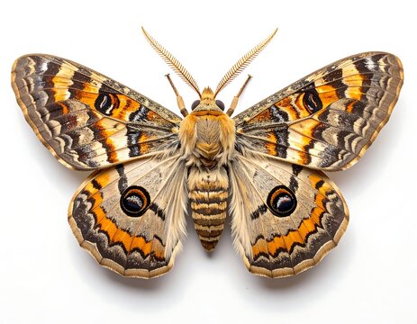 Overhead shot of a colorful moth with intricate wing patterns