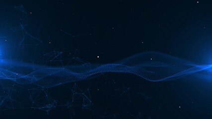 Abstract digital wave of blue particles flowing in a dark futuristic background - Powered by Adobe