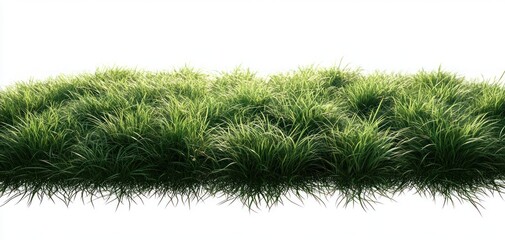 lush green grass tufts and clumps in a row on a clean white background with subtle shadows, evoking freshness and calm