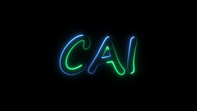 flickering neon cai text animation. neon sign that flickers and glows with CAI