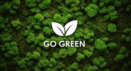 Go Green concept Eco friendly environment with leaves logo on moss background Sustainability and conservation efforts to protect planet earth