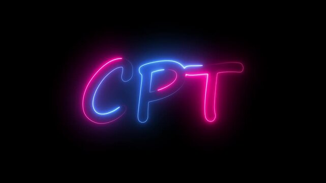 flickering neon cpt text animation. neon sign that flickers and glows with CPT