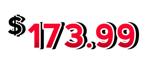 Red price tag 173.99 dollars sign symbol on transparent background. Perfect for advertising, sale banners, product promotion, discount labels, and e-commerce graphics design elements.