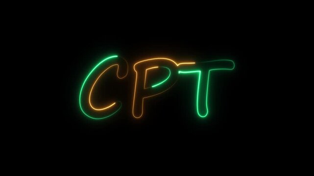 flickering neon cpt text animation. neon sign that flickers and glows with CPT