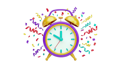 3D Alarm Clock with Confetti and Streamers