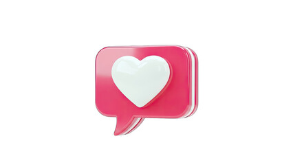 3D heart icon in a pink speech bubble on transparent background