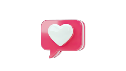 3D heart icon in a pink speech bubble on transparent background