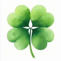 four-leaf clover with heart-shaped leaves and soft watercolor texture on white background, evoking luck, calm, and fresh spring feeling