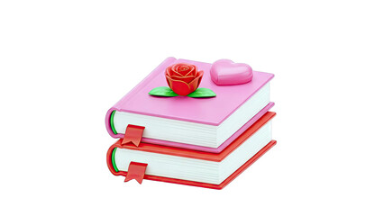3D Pink and Red Books with Rose and Heart Decorations
