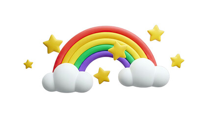 3D Rainbow with Stars and Clouds